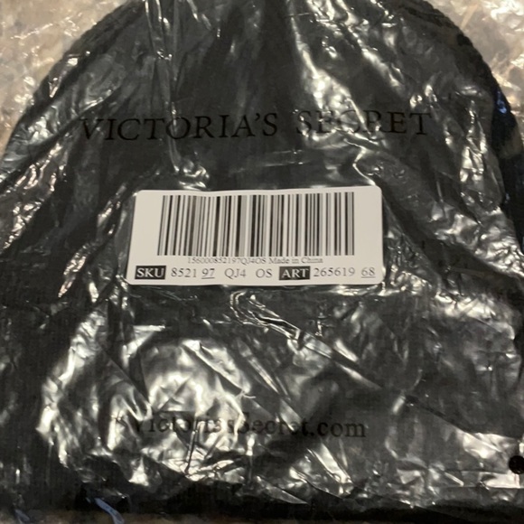 Victoria Secret Pink Black Ribbed Beanie New In Package - Picture 5 of 5